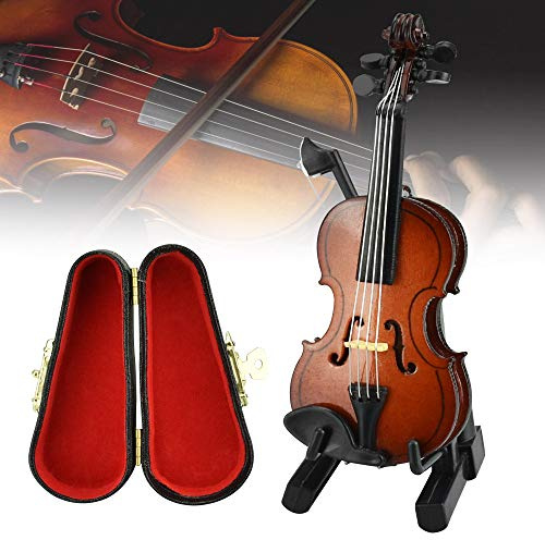 CODIRATO Mini Violino Modello Esposizione di Modello di Mini Violino in Legno con Supporto per Arco e Astuccio per Decorazioni Musicali Strumenti Musicali in Legno in Miniatura 8 cm * 3 cm (Bronzo)