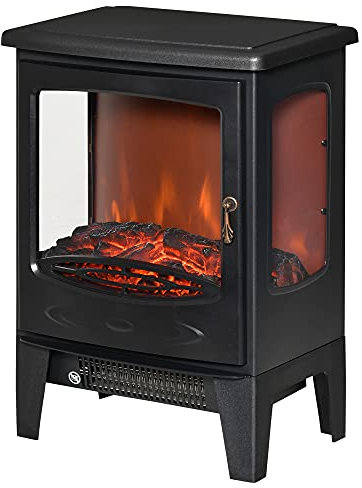 HOMCOM Cheminée électrique poêle Style néo-rétro 900-1800 W Simulation Flammes LED luminosité réglable Acier ABS Noir
