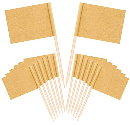 SAVITA 100pcs Banderas de Palillo de Dientes, Marrón Mini Palillo de Dientes Bandera para Comida de Fiesta, Decoración de Magdalenas, Etiqueta de Queso, Ensalada de Frutas