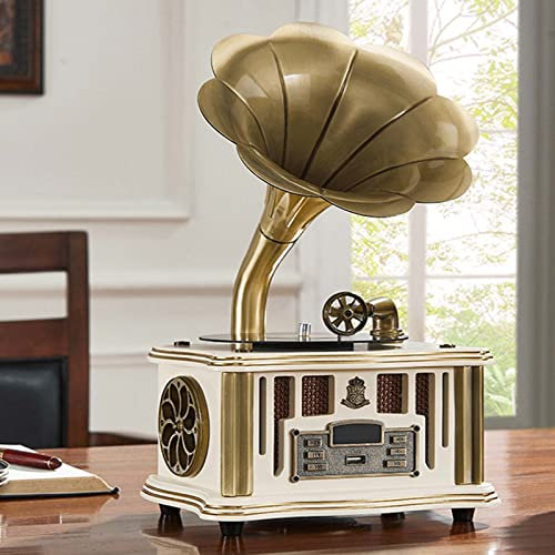 Altavoz Retro con Bluetooth, Tocadiscos Vintage En Forma De Gramófono con Control Remoto, Radio FM, Estilo Fonógrafo para Decoración del Hogar (sin Tocadiscos)(Color:C)