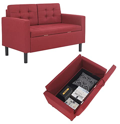 Mingone Sofa 2 Sitzer Couch mit 2 Armlehne, Stauraum, Rot | Mit Lehne, Gepolstert, Modern Design, Comfy Zweiersofa, Loveseat für Wohnzimmer, Schlafzimmer, 63 x 76 x 118 cm