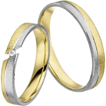 JC Trauringe 925 Silber vergoldet Paar-Preis I Eheringe mit kostenfreier Gravur I Partnerringe 3,0 mm breit inkl. Etui I Herren-Ring ohne & Damen-Ring mit Zirkonia-Stein I Größe 45 bis 76 I MT10-GP