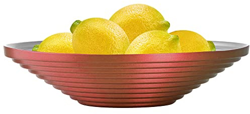 TREND FOR HOME Fruit Bowl ⌀27cm Serving Dish for Snack Dessert Salad Bowl 1300ml Serving Tray Coloured Glass Vase Glass Bowl Serving Bowl Table Centerpiece Decorative Bowl, Alexis, Red/Silver