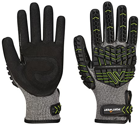 Portwest VHR 15 Anti-Shock Sponge Nitrile Protective Glove Black/Green A755