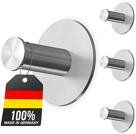 Raumhero Handtuchhalter ohne Bohren - Klebehaken extra stark (100% Made in Germany) Handtuchhalter Bad, Haken Badezimmer selbstklebend, Towel Holder - Extrem vielseitig (4 Stück)
