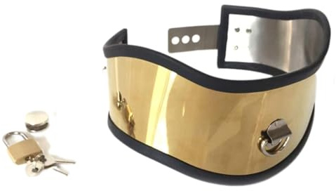 QMIQMI Edelstahl Halsband BDSM Bondage Abschließbare Keuschheit Gürtel Kragen Halsfessel Fetisch Halsbänder Sklaven Erwachsene Rolle Spielen Sexspielzeug Paare,Männer innen ø 14cm,Silber