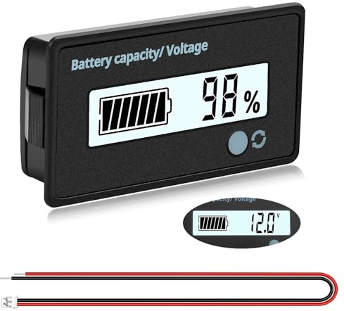 VooGenzek Batteriekapazitäts Voltmeter Monitor, Universelle Blei-Säure-Lithium Batterie-Status-Anzeige Tester Voltmeter Monitor, LCD-Display, DC 12V 24V 36V 48V 60V 72V Batteriemessgerät, Weißes Licht
