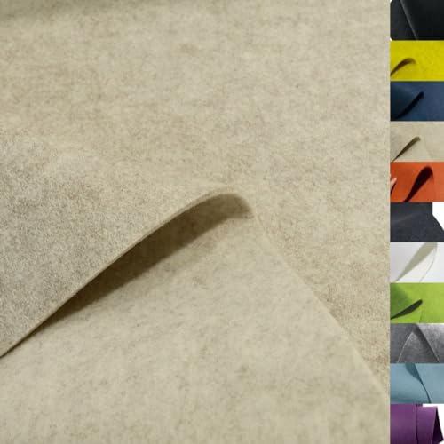 TOLKO 1m Bastelfilz Stabiler Filzstoff Meterware | 5 mm dick | Filzmatte Untersetzer Dekofilz Taschenfilz zum Nähen und Basteln | 100 cm breit | Nadelfilz Filz Meterware (Beige)