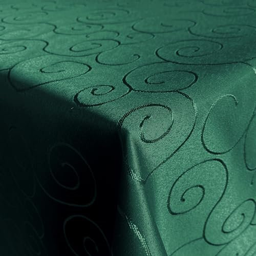 Tischdecke Hochwertig Tischdecken Stofftischdecke Tischtuch Ornamente grüne Tafeldecke Bügelarm Seidenglanz schnelltrocknend Bügelfrei Flaschengrün Oval 135x180cm