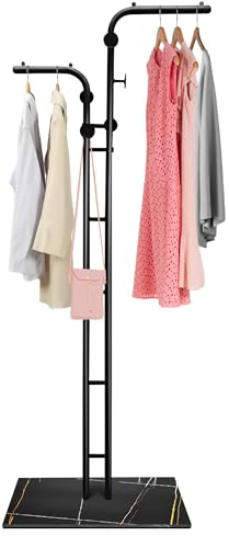 Montex Porte-manteau autoportant à double poteau, porte-manteau autonome moderne, base en marbre naturel, cintre debout pour chambre à coucher, couloir, bureau, pièce supplémentaire pour chapeaux,
