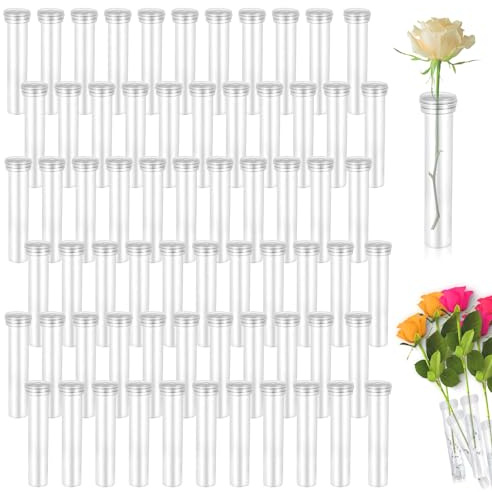 qhklew 100 Stück Blumenröhrchen, Fläschchen für Blumenarrangements, Reagenzgläser für Blumen, Transparent Blumenröhrchen mit Kappen, Geeignet für Blumengeschäfte, Restaurants, Schlafzimmer