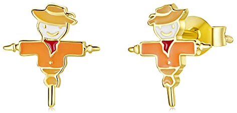 925 Sterling Silber Orange Vogelscheuche Ohrstecker Charm Ohrringe für Frauen und Mädchen