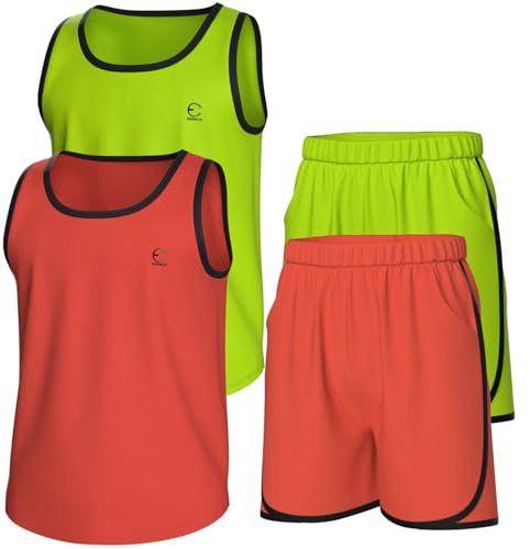 Essenclo pojkar kläder set, atletisk rund hals ärmlös t-shirt och pojkar korta set kläder med fickor 4 st - storlek 3-16, Set-11, 11-12
