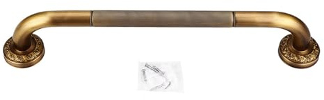 Bathroom Safety Grab Bar, Antique Brass Wall Mounted Support Handle for Shower Tub Bathroom carved non slip grip brass antique 19 inch 1 pack