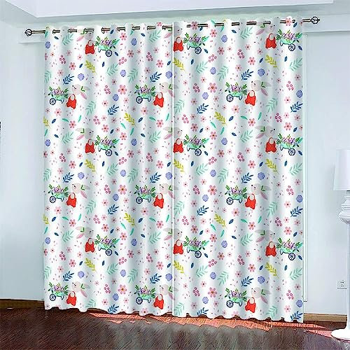 Vorhang Kinderzimmer Rosa Blumen-Cartoon-Kaninchen Kinder Vorhänge Mit Ösen Polyester Gardinen Thermovorhang Blickdicht Ösenschal Kindergardinen 2 X 85 X 200 Cm Für Wohnzimmer,2Er Set -7P2D5Y4D8L9T3V2