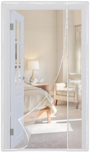 Magnetic Fly Screen Door Insect Protection, 75x205cm White Magnetic Fly Curtain Mosquito Net, with Heavy Duty Mesh Magnetic Curtain for Doors, for Courtyard Entrance Door