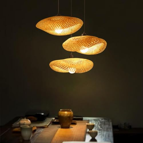 Bambus Hängelampe 3-flammig Vintage Pendelleuchte Esstisch Hängeleuchte Boho Geflochten Pendellampe Retro Lampenschirm Aus Rattan E27 Deckenlampe Für Schlafzimmer Wohnzimmer Esszimmer Küche Flur,A