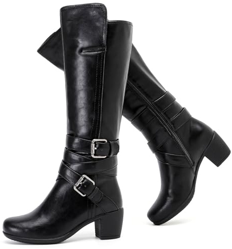 Ruiee Womens Knee High Boots Fall Winter Heeled Boots.230303 BK LPU 6