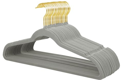 ManGotree 22 Pack Samtbügel mit 360° drehbarem Goldhaken, rutschfeste Filz-Anzugbügel, ultradünne, platzsparende Kleiderbügel für Mantel, Anzug, Hemd, Kleid, Hose (Grau)