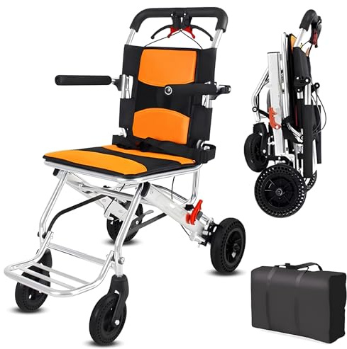 DYHQQ Tragbarer, Zusammenklappbarer Rollstuhl Ultraleichter Reiserollstuhl Mit Handbremse, Leichter Aluminiumrollstuhl Für Transport Und Reisen, Einfach Zu Verstauen