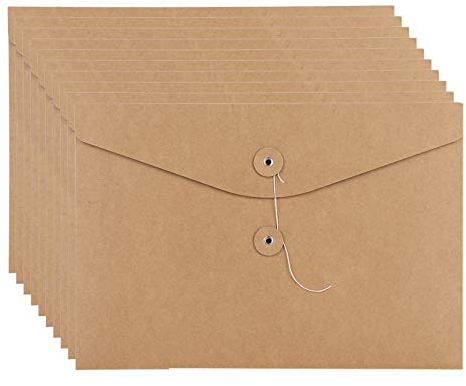 Dokumentenmappe 10 Stück Ordnungsmappe A4 Kraftpapier Präsentationsmappe mit Schnur Aktenordner Umschläge Papierkram Organizer Wickeldichtung Design Projekttaschen Verdickt Mappe für Büro Schule