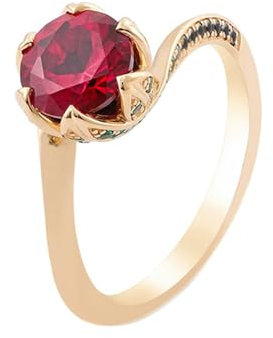 Ayoiow 18 Karat Gelbgold Verlobungsring Vintage Damen Rundschliff Rot Lab Erstellt Ruby Twisted Design Verlobungsring