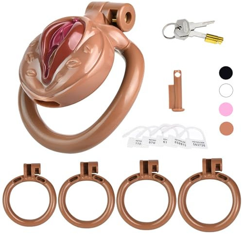 ZRJAENW Peniskäfig, Gefälscht Frauen Vagina Chastity Cage mit 4 Cockringe Keuschheitskäfig Herren Extrem SM Bondage Keuschheitsgürtel Gerät Cock Cage Sissy Sex Spielzeuge