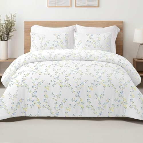TMMDH Bettdecke 200x220 Ohne Bezug Nutzbar, Blumendruck Bettdecken Waschbar Ganzjahresdecke Retro Stil 4 Jahreszeiten Steppdecke, Bettzeug Microfaser mit 2 Kissenbezug für Sommer Winter Doppelbett
