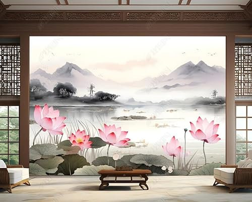 Papier Peint Intissé Paysage De Lotus Méticuleux Poster Tableaux Muraux Tapisserie Photo Trompe L'Oeil Salon Chambre Art Mural 400Cm(L) X280Cm(H)
