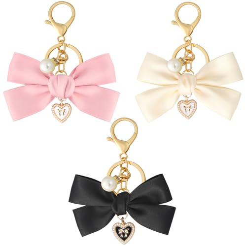 loghohu 3 Stück Bogen Schlüsselanhänger, Süß Schleifen Schlüsselanhängers Eleganter Bow Damen Taschenanhänger Modischer Anhänger Schlüsselanhänger Schleife Charm Autoschlüsselanhänger Bag Charms