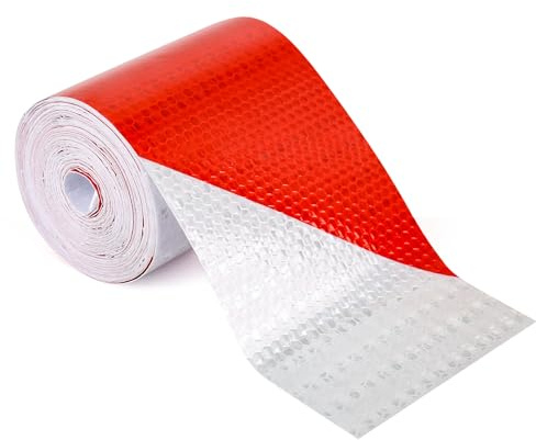 YYTECH 10m x 10cm Bande Réfléchissante Autocollante Rouge et Blanc, Intensité Ruban Reflechissant Sécurité Adhesif Haute, Ruban Adhésif Réfléchissant Avertissement Haute Visibilité pour Voiture