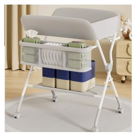 Cambiador portátil para bebés Mesa for pañales de baño de masaje con rueda antideslizante, mesas plegables for el cuidado del bebé, cama multifuncional for bebé, mesa for cambiar pañales táctil Organi