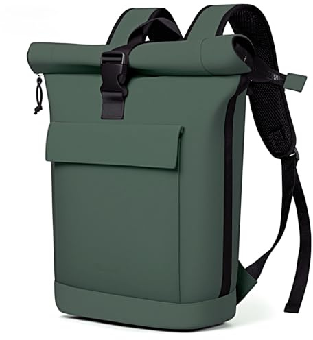 Lekeinchi Rolltop Rucksack Damen & Herren, Elegant Laptop Rucksack Wasserdicht mit 17 Zoll Laptopfach, Großer Reiserucksack Tagesrucksack Schulrucksack für Reisen, Uni Schule, Arbeit - Grün