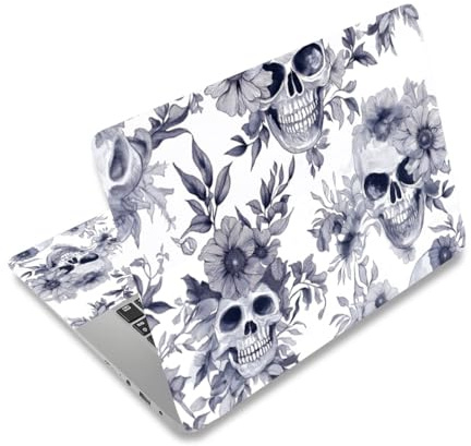 PLIGREAT Laptop Aufkleber Sticker Skin Cover Laptop Aufkleber Mit Totenkopf Blumen Motiv Passend Für 12 13 13.3 14 15 Laptops Universell Abnehmbar Vinyl Notebook Kunstschutz Netbook PC Abdeckung