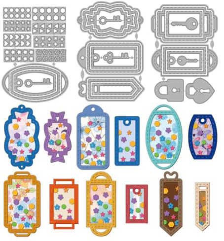 MAYJOYDIY Schlüsselanhänger Shaker Stanzformen Schlüssel Schlösser Metall Stanzschablonen Geometrische Prägung Scrapbooking Vorlage Für DIY Scrapbooking Basteln Kartenherstellung Geschenk Dekor
