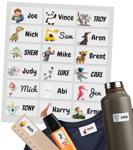 Set mit 100 Stück, Weiß – Personalisierte Namensaufkleber für Kinder – Wasserdichte & Waschmaschinenfeste Etiketten für Kleidung & Gegenstände – Ideal für Schule, Kindergarten & Kita