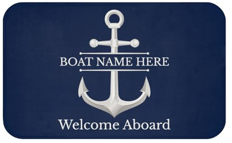 OOEREWGF Personalisierte Nautische Thema Willkommen An Bord Boot Mat, Benutzerdefinierte Kompass Schiff Segelboot Name Türmatte, Nautische Segelboot Seemann Bodenmatten Für Indoor Outdoor Teppich