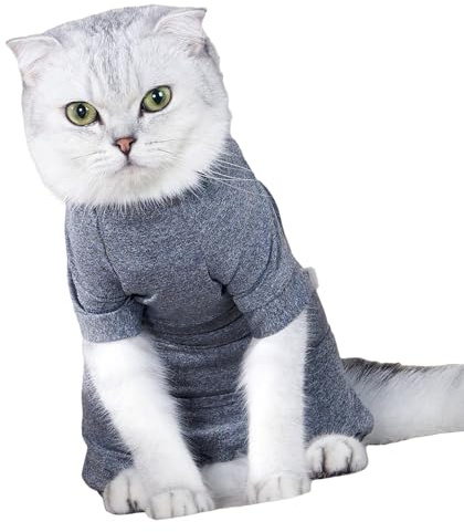 Tkidplw Atmungsaktiver 4-Bein-Katzen-OP-Anzug für postoperative Pflege, leicht zu tragen, dehnbares Polyester, Haustier-Genesungsanzug, vierbeinig, Katzen-Medizinanzug