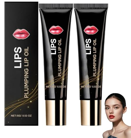 2 Stück Lip Booster Serum, Lip Oil Plumper,Lippen-Booster,Feuchtigkeitsspendende und Pflegende Öle für Die Lippen,Lippen Vergrößern,Natürliche Inhaltsstoffe