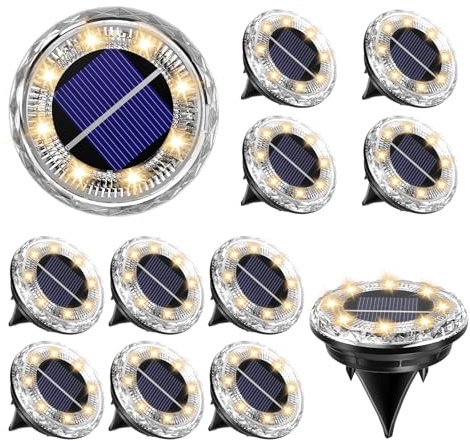 ArsMotin 12 Stück Solar Bodenleuchten Aussen, 8 LED Solarleuchten für Garten Außen Warmweiß 3000K, IP65 Wasserdicht Solar Gartenleuchten, Solarlampen für Außen Garten, Rasen, Gehweg, Auffahrt, Patio