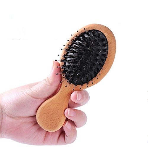 Hair Brush Mini Boar Bristle Hairbrush for Thick Curly Thin Long Short Wet or Dry Hair Detangle Massage Add Shine, Pocket Travel Small Paddle Hair Brush for Men Women Adults