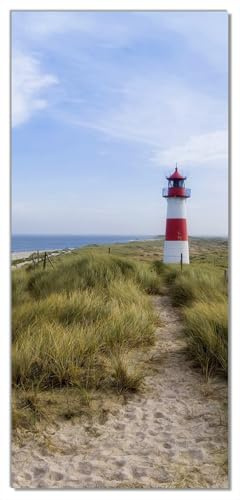 Wallario Selbstklebende Türtapete Am Strand von Sylt Leuchtturm auf der Düne Panorama - Türposter 100 x 220 cm Abwischbar, rückstandsfrei zu entfernen
