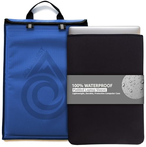 AquaQuest Storm 100% Waterproof Laptop Sleeve – Lightweight Ripstop Nylon Case, Welded Seams and Removable 5 mm Neoprene Liner – 13 in – Blue – Fits up to 13.25 × 10.5 in