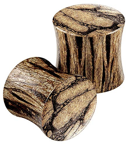 KJM Fashion 2 Stück stabile Doppel-Flared Batik Holz Piercing