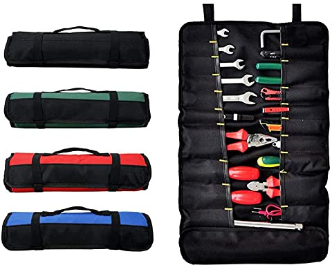 Sacoche à outils enroulable avec 38 poches, sacoche de rangement pour outils, sacoche pour tournevis, idéale pour usage extérieur, noir