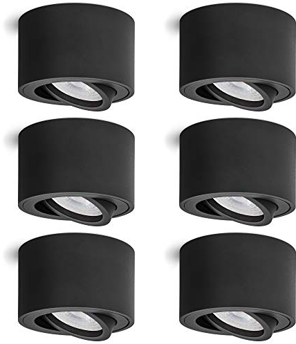 linovum 6 Stück LED Aufbauspot SMOL schwarz - flach & schwenkbar - Aufputzleuchte Deckenspot inkl LED Modul 4W warmweiß 230V