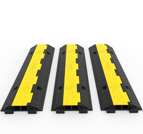 VEVOR Kabelschutzmatte 3 Stück 2 Kanal, 101 x 25 x 5 cm Überfahrschutz für Kabel, Kabelbrücke aus Handelsüblichem Thermoplastischem Gummi mit Modularem Design für Parkplätze, Lagerhäuser, Schwarz