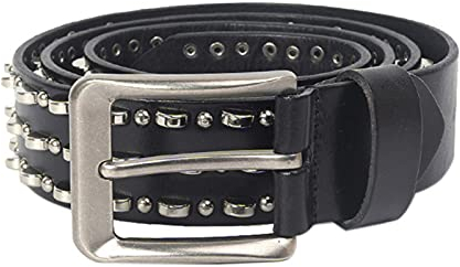 Gürtel Damen Und Herren Voll Nietengürtel Massive Nieten An Einem Ledergürtel in 2 Farben - Länge 105 Bis 125, Mit Dornschließe Aus Metall,Schwarz,120cm/waist:40~42
