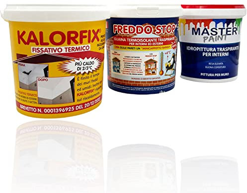 MASTERBRICO Pittura termoisolante per interni Kalorfix Freddo Stop Master Paint, Pittura Anticondensa Antimuffa Termica, Kit Antimuffa per Muro interni con pittura bianca (PARETI UMIDE E FREDDE)