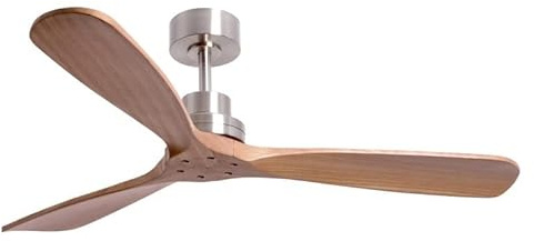 Sulion Ventilador de Techo de Madera Natural, para Exterior ip44, NATI, Motor DC Mando a Distancia, sin luz, Oscuro.